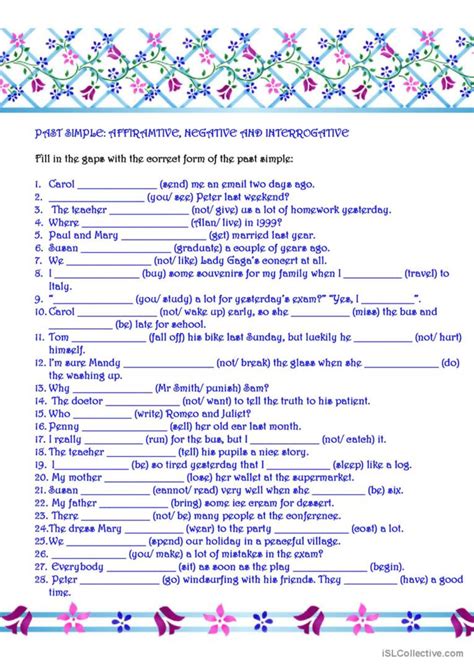 Past Simple Affirmative Negative A English Esl Worksheets Pdf And Doc
