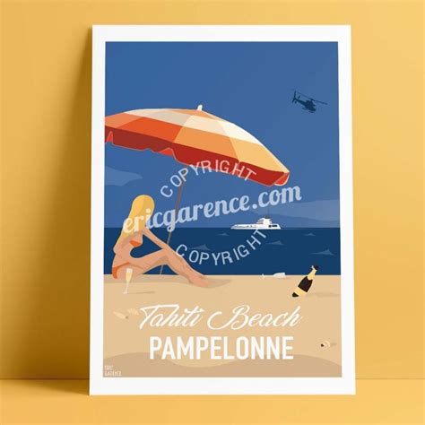 Poster 50x70 Eric Garence Tahiti Beach And Bb In Saint Tropez