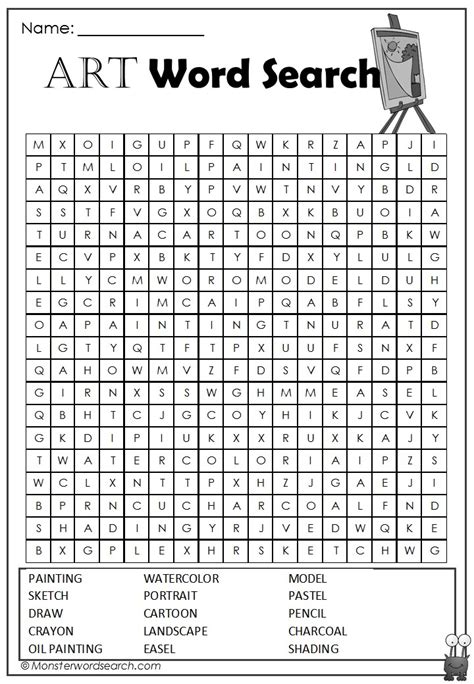 Art Word Search Monster Word Search
