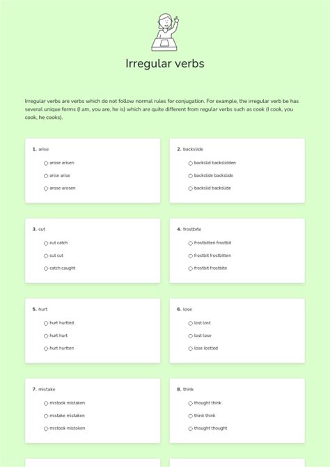 Irregular Verbs Interactive E Worksheet Quickworksheets