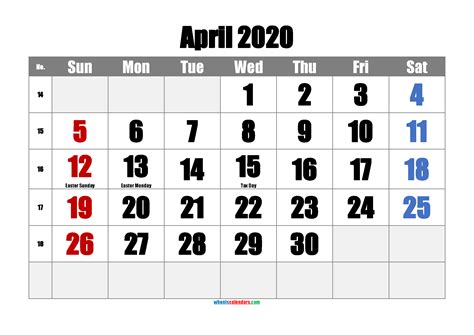 Free Printable April 2020 Calendar With Holidays