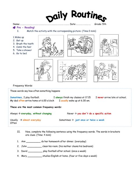 Daily Routine Verbs New Matching Esl Worksheets Of The Day English