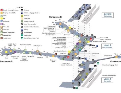 Palm Beach Airport Map Pbi Printable Terminal Maps