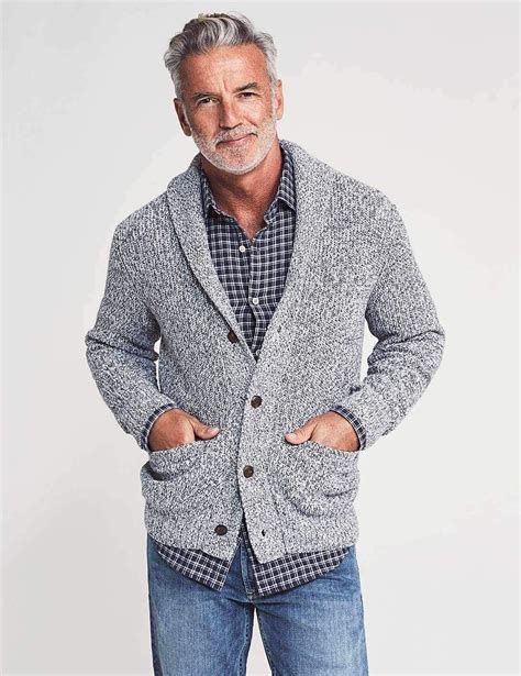 marled cotton cardigan light gray rag casual clothes for men over 50 clothes for men over