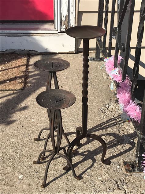 Black Metal Candle Holder Set Vintage Wrought Iron Pillar Holders