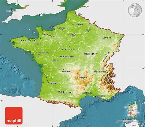 Physical Map Of France Single Color Outside Satellite Sea