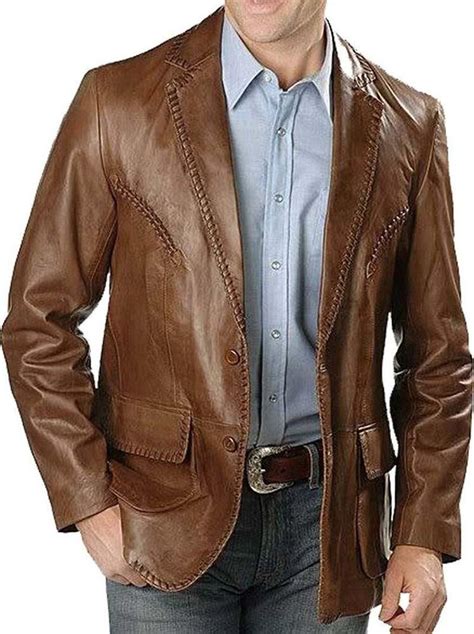 New Mens Genuine Lambskin Leather Blazer Brown Two Button Coat Jacket