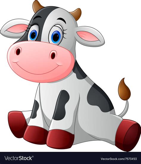 Cute Baby Cow Cartoon Sitting Vector Image On Vectorstock In 2020