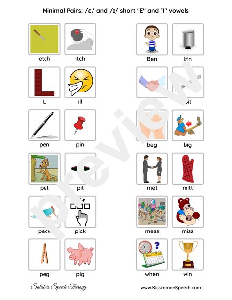 Minimal Pairs Short E And I Vowels 3 Pages Speech Therapy Articulation Etsy