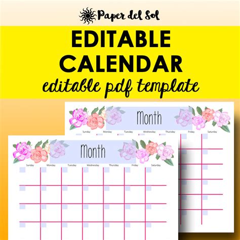 Free download printable monthly calendar 2021 ai vector print template, place for photo, company logo or graphics. Monthly Calendar Editable Template Planner Printable Calendar