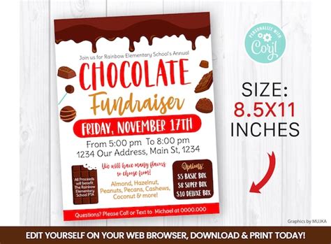 Editable Chocolate Fundraiser Flyer Template Charity Non Etsy Uk