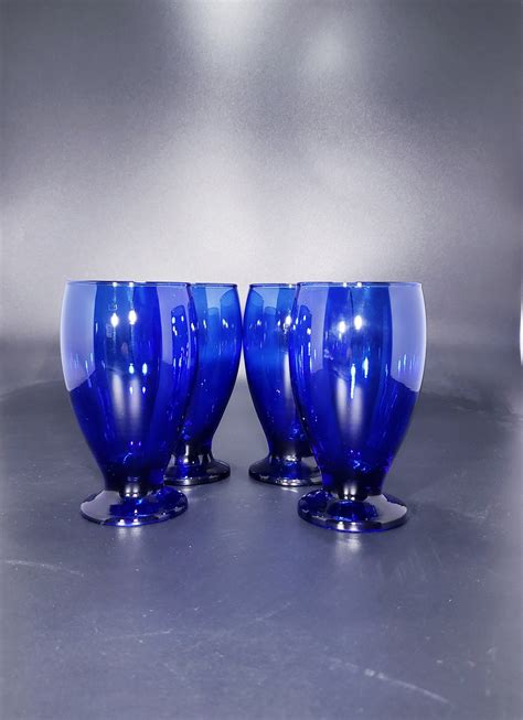 Set Of 4 Cristar Hand Blown Vintage Cobalt Blue Wine Goblets Etsy