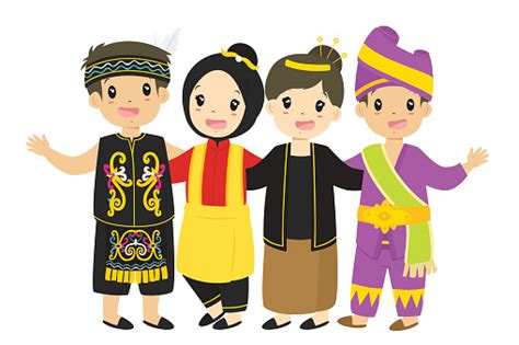 Indonesian Boys And Girls Wearing Traditional Dress Cartoon Vector