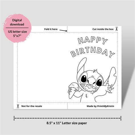 Lilo And Stitch Coloring Page Printable Stitch Birthday Cards Stitch Birthday Card Instant
