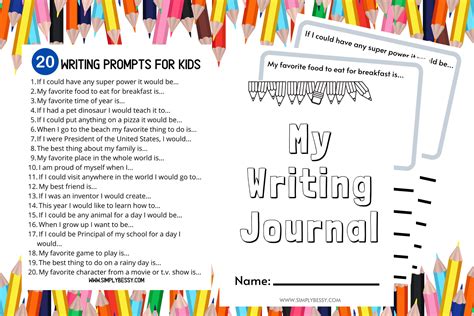 Free Printable Kids Writing Journal 20 Writing Prompts Simply Bessy