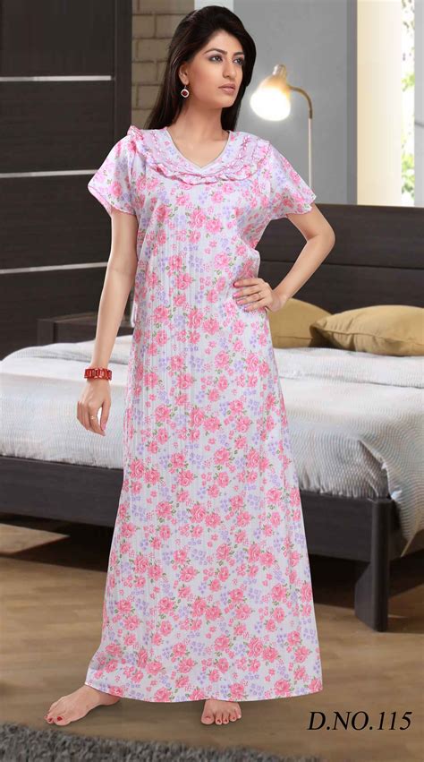 Womens Cotton Nighty 1 Printed White Daily Night Gown Slip Lounge Bed