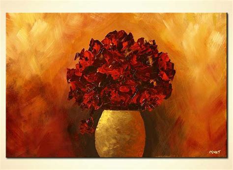 The roses in this painting are the mind blowing flower painting has a variety of colourful flowers placed together a beautiful glass vase. Painting - red flowers in vase floral red decor #4644