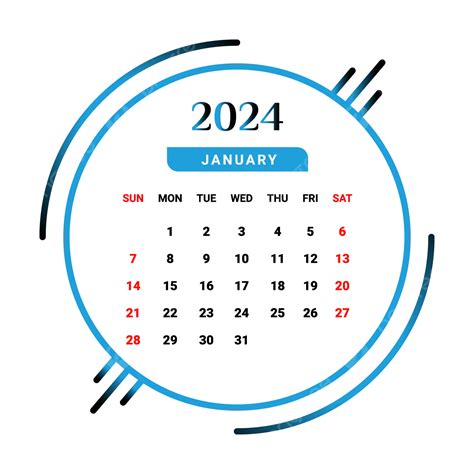 2024 Mes De Enero Calendario Azul Cielo Y Negro Diseño único Vector Png Calendario Mensual