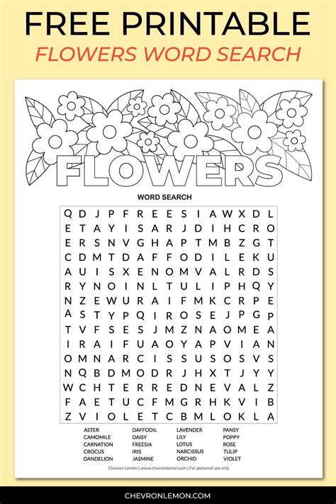 Free Printable Flowers Word Search Free Printable Word Searches