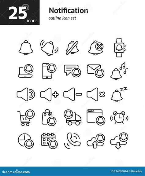Notification Outline Icon Set Stock Vector Illustration Of Cloud
