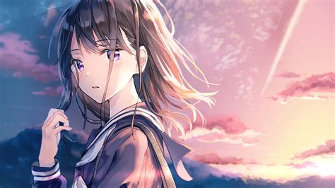 Download 3840x2160 Anime School Girl Sunset Profile View