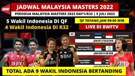 Jadwal Malaysia Master 2022 Day1 Hari Ini Total 9 Wakil Ina Bertanding