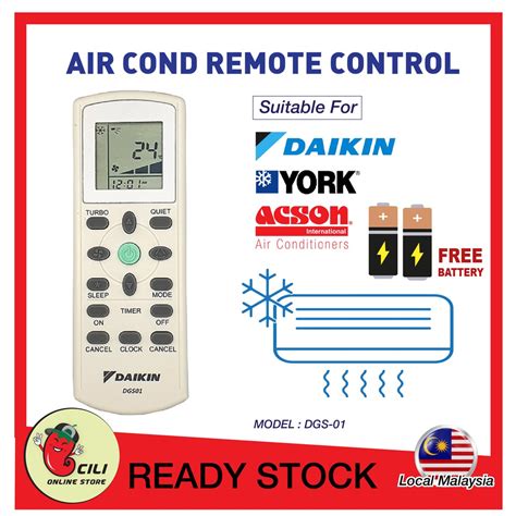 Daikin York Acson DGS 01 Air Cond Aircond Air Conditioner Remote