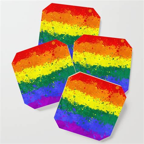 Lgbt Pride Flag Messy Action Painting Coaster By Snazzygaz Society6