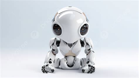 روبوت أبيض وأسود جالس تقديم 3d روبوت صغير يجلس على خلفية بيضاء صور عالية الدقة صورة الخلفية