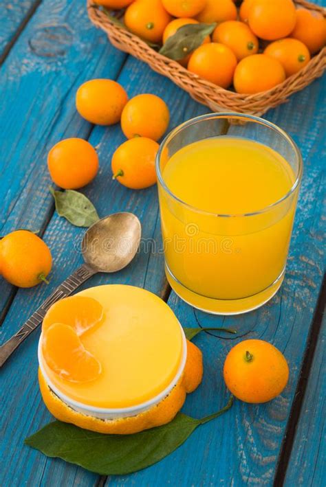 A Sweet Jelly Pudding With A Glass Of Fresh Orange Juice Stock Image