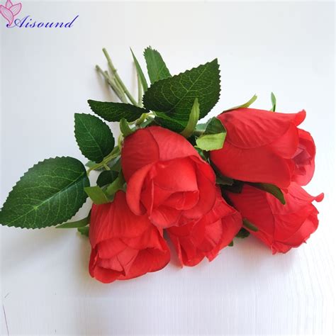 aisound 10pcs lot artificial silk rose flowers stem diy flower craft for wedding and home