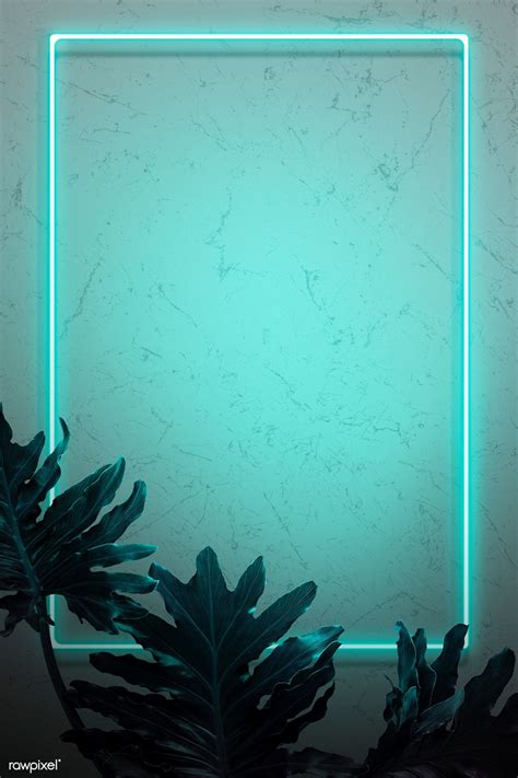 Green Neon Lights Frame With Tropical Leaves Mockup Design Premium