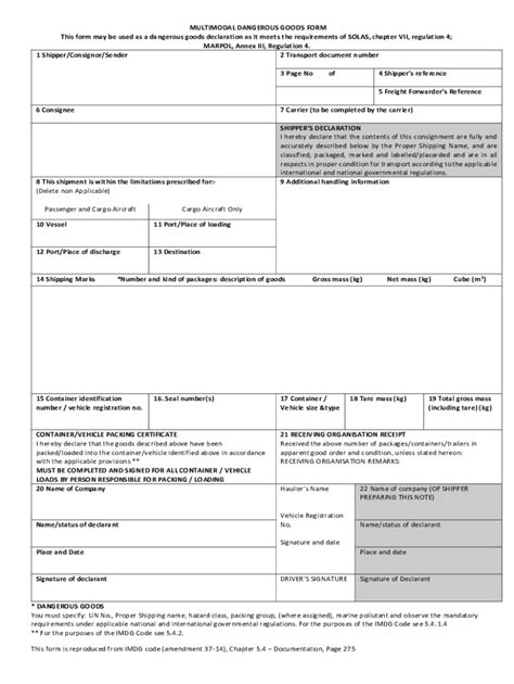 Dangerous Goods Note Template Word Form Fill Out And Sign