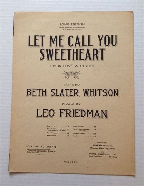 Vintage Sheet Music 1938 Let Me Call You Sweetheart By Beth Etsy I Call You Vintage Sheet