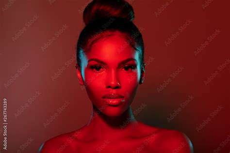 Beauty Fashion Portrait With Color Lighting Filters Red Portrait Beauty Girl Face Close Up