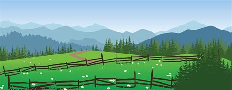 Mountains Landscape With Meadow And Trees Stock Illustration Download