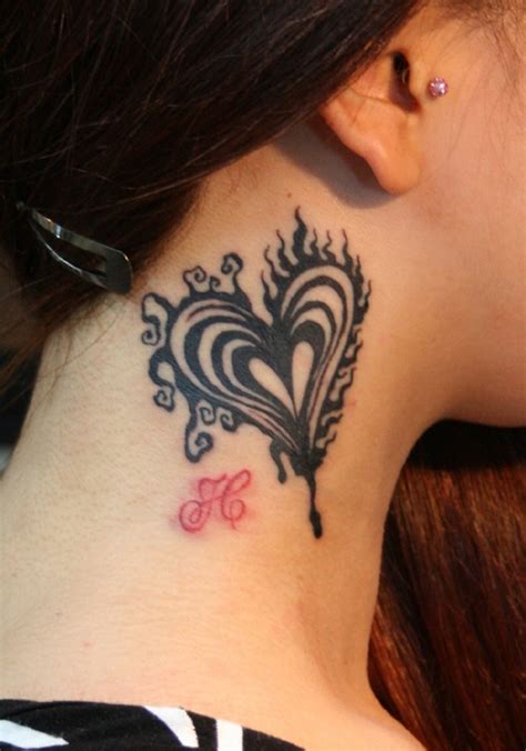 Black Heart Tattoo On The Neck