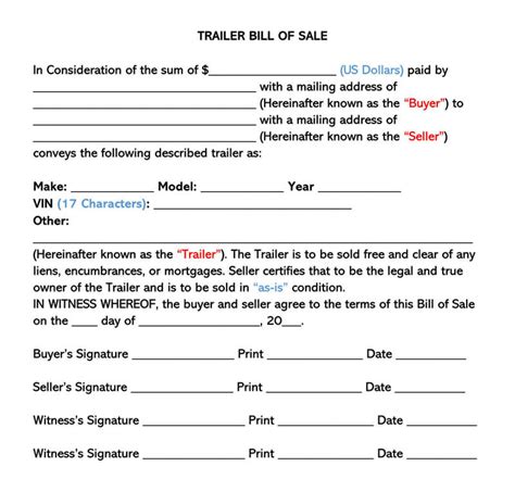 Free Trailer Bill Of Sale Forms How To Use Word Pdf