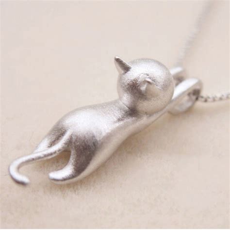 Mini Climbing Cat Necklace 925 Sterling Silver Cat Necklace