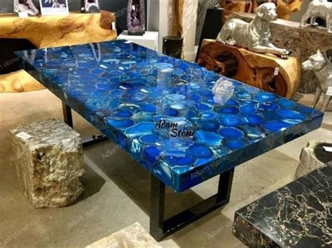 Blue And Blue Agate Table Top Agate Side Table Dining Table Blue