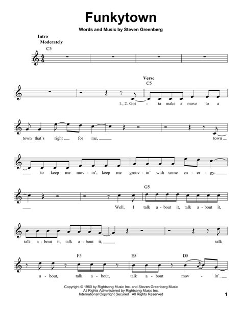 Funkytown sheet music by Lipps Inc. (Voice – 186035)