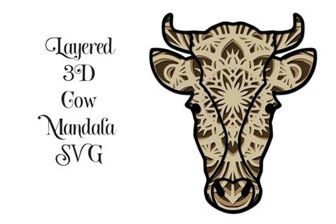 D Layered Cow Head Mandala SVG Layers