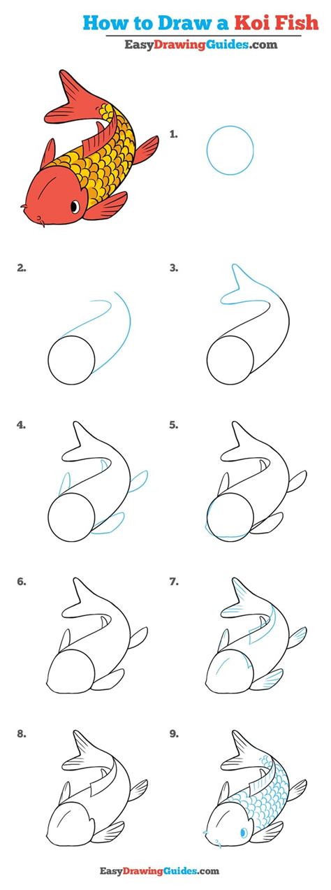 Draw this cute fish by following this drawing lesson. How to Draw a Koi Fish - Really Easy Drawing Tutorial