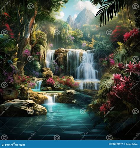 Digital Painterly Image of a Hidden Oasis Nestled Amidst Lush Greenery