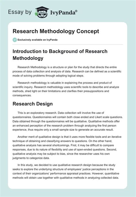 Research Methodology Concept 1105 Words Research Paper Example