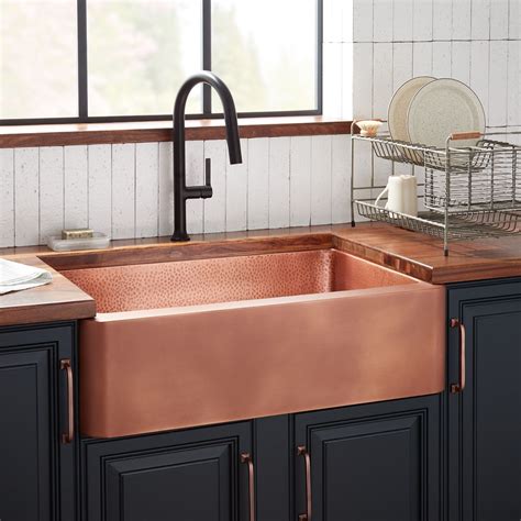 Capture Attention With The Raina Farmhouse Sink Made Of Solid Copper With A Hammered Interior