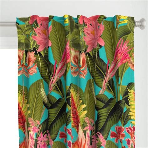 Tropical Curtain Panel Palm In Palm Floral Fantastico By Etsy