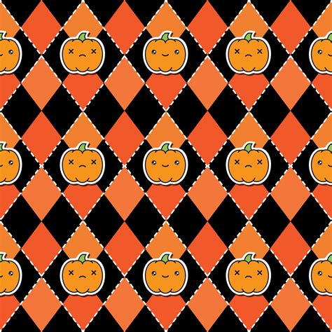 Seamless Halloween Pattern With Pumpkins On Argyle Black And Orange