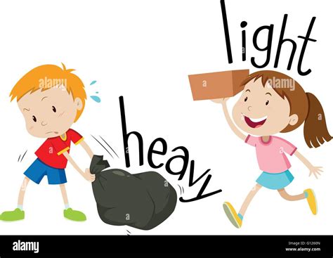 Opposite Adjectives Heavy And Light Illustration Stock Vector Image