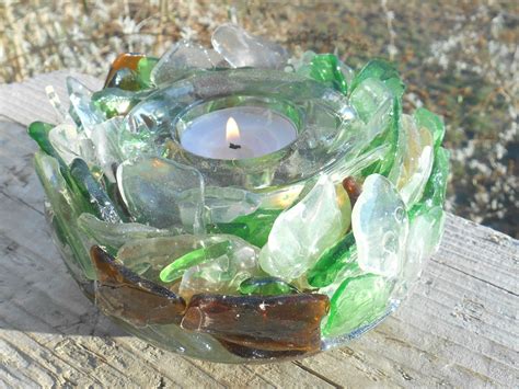 Sea Glass Votive Candle Holder Sea Glass Art Beach Cottage Decor By Lookandsea On Etsy